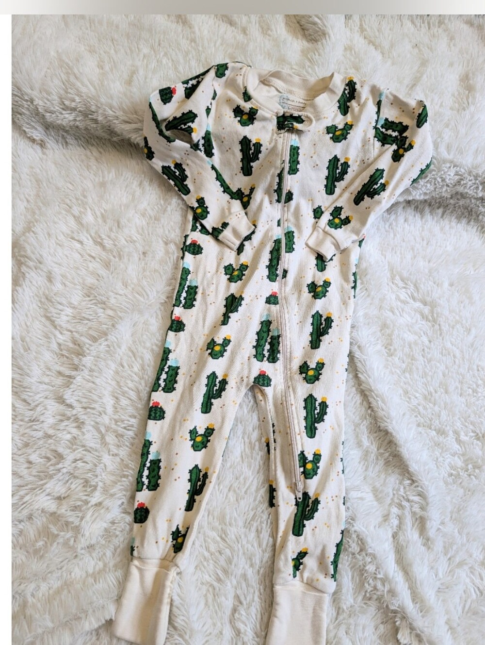 M+A Monica And Andy 100% Cotton Cactus Print Cream Baby Onesie Pajamas Zipper